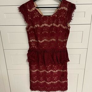 Anthropologie Lace Bordeaux Red Dress
